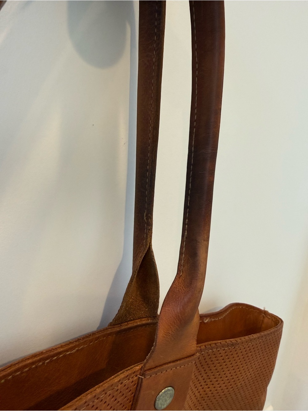 Clare V. La Tropezienne Perforated Leather Tote | Cognac Brown | Made in USA - Picture 15 of 16